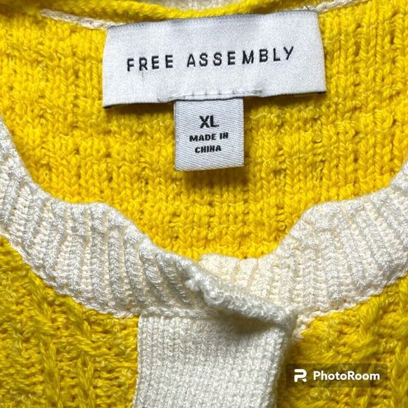 FREE ASSEMBLY WOMENS YELLOW KNIT MINI DRESS SCALLOPED TRIM Size XL - Picture 7 of 14